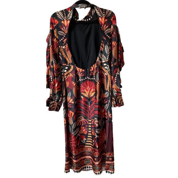 New FARM Rio Midi Dresses RED NATURE BEAUTY SCARF BACKLESS MIDI DRESS Sz Medium - Picture 6 of 6